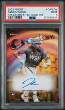 2025 TOPPS FINEST CREATORS AUTO GOLD REFRACTOR JAMES WOOD ROOKIE RC 32/50 PSA 9