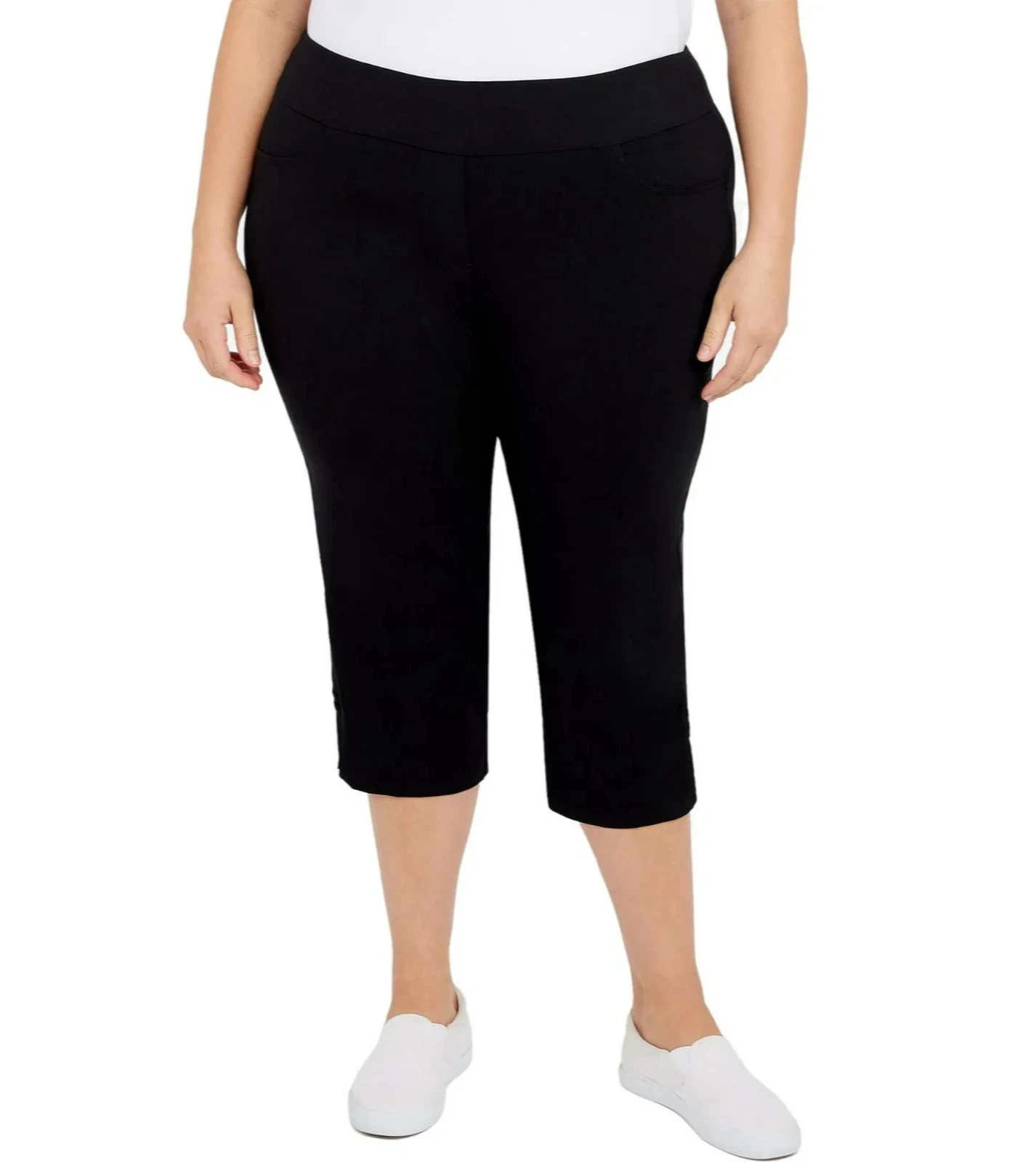 Hearts of Palm Womens Plus Pull On Stretch Capri Pants Black Size 20W