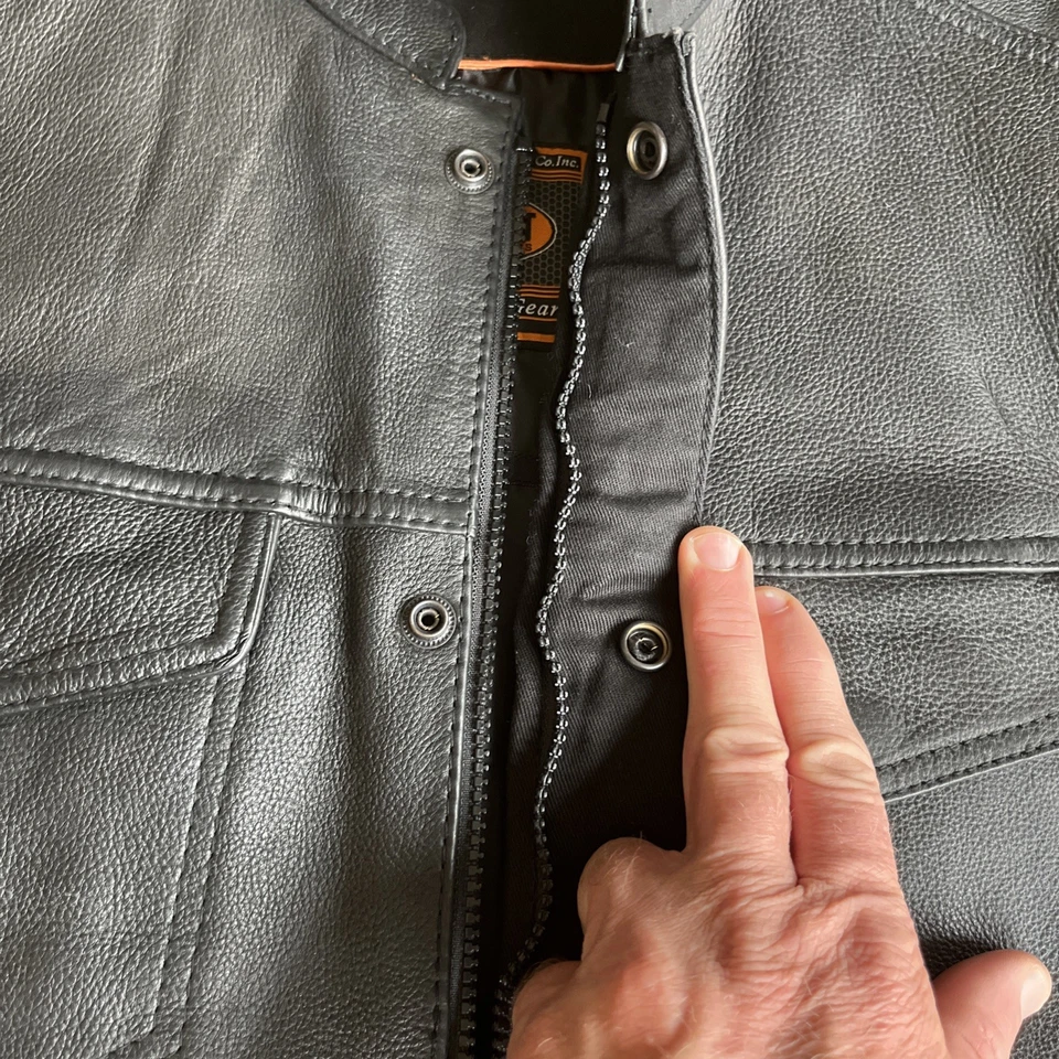 Chaleco de motocicleta First Classics Leather Gear cuero genuino negro para hombre XL Foto 3 de 4