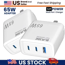 65W  3-Port USB C Fast Charger for iPhone  Samsung McBook Laptop (only Adapter)