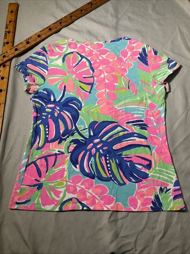 Lilly Pulitzer Womens Shirt Large Multicolor Neon Exotic Garden Michelle Tee - Picture 8 of 11