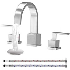 3 Hole Widespread Brushed Nickel Bathroom Faucet,Modern Waterfall 8 inch 2 Ha...