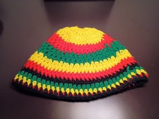Hand Knit Jamaican Rastafarian Style Beanie Rasta Hat Unisex Medium