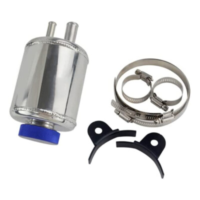 Universal Aluminum Racing Power Steering Fluid Reservoir Tank Clamps Kit Sliver
