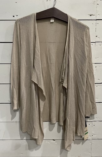 Emaline Women's Large Sweater khaki Tan Pointelle Knit Cardigan Lightweight NWT - 第 1/17 張圖片