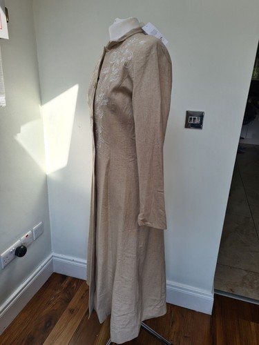 Brand New Together Full Length Jacket Linen Mix Beige Size 12 Flower Embroidery - Picture 6 of 9