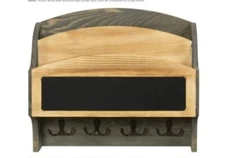 NIB Rustic/Farmhouse Wood 2 Slot Mail Shelf,Key Hooks,Chalkboard & Chalk