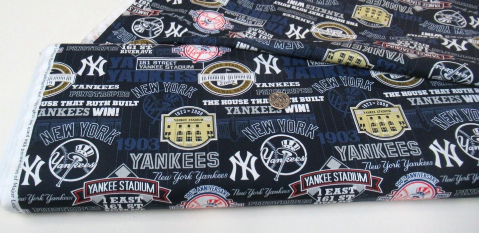 FABRIC TRADITIONS/ MLB EXCLUAIVE Cooperstown MLB NY YANKEES cotton fabric BY THE YARD (60252) Historic Stadium