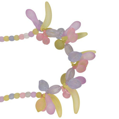 Cute Frosty Beaded Fruit Salad Necklace Pastel Pink Yellow Purple 20" Vintage - Picture 8 of 8