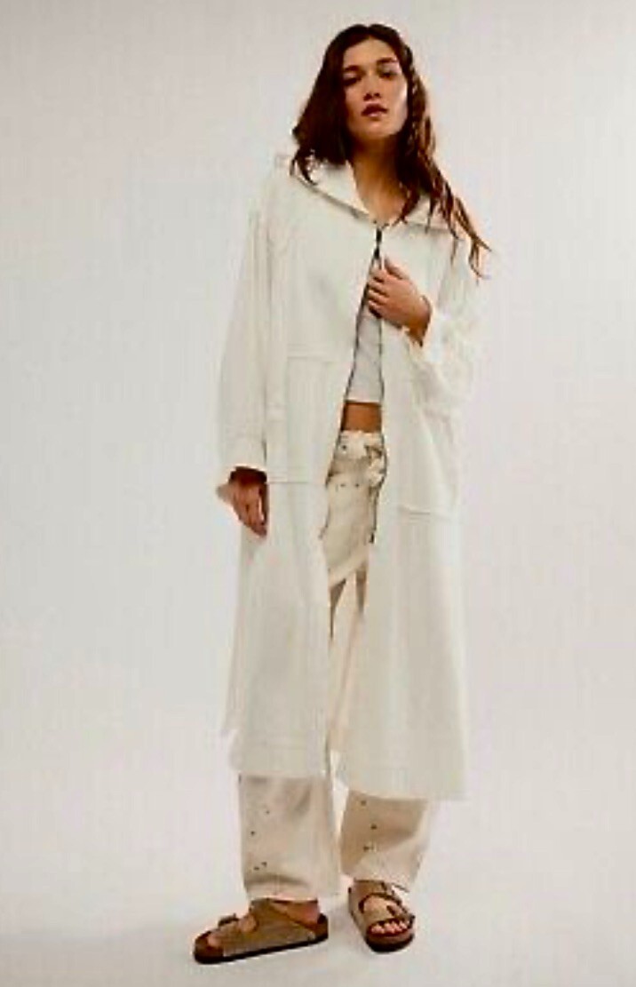 Футболка Free People Yoko Maxi Cardi с капюшоном и передними карманами на молнии цвета слоновой кости L NWT