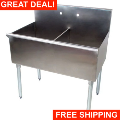 36'' 2 Compartment 18'' x 21'' x14 Stainless Steel Commercial Utility Prep Two Sink