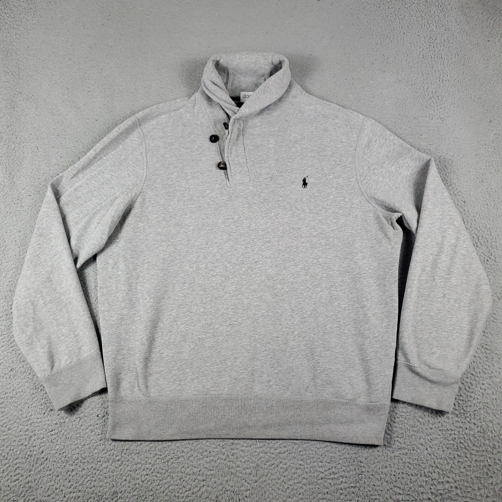 Maglione Ralph Lauren uomo XL grigio collo scialle pony pullover felpa *