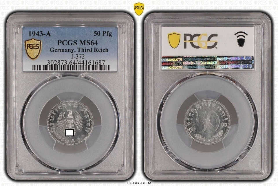 50 Pfennig Alu 1943 A fast Stempelglanz PCGS zertifiziert PCGS MS64   78892 - Bild 1 von 1