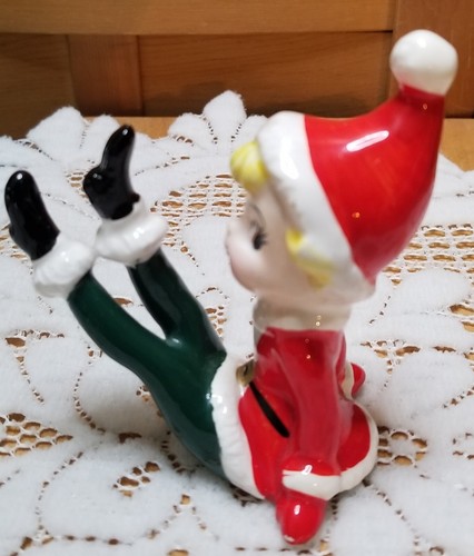 Vintage Christmas Pixie Girl Santa Elf Red Ceramic Tumbler Side Eye Japan Kitsch - Imagen 4 de 12