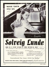 1949 Solveig Lunde photo piano recital tour booking vintage print ad