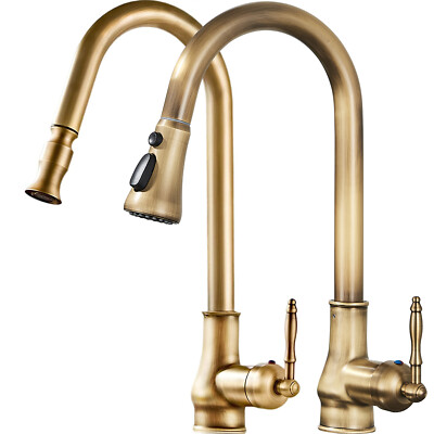 OKUOKA Faucet Vintage Antique 360 Degree Rotation Kitchen Faucet With Swivel Spout Kitchen Sink Mixer Taps Gold Solid Brass Single Lever Single Hole Basin Hot And Cold Water Tap