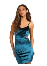 Lulus Cabaret Cutie Teal Blue Velvet Cutout Bodycon Mini Dress Size L New NWT