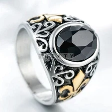 Black Onyx Oval Cut Gemstone With 925 Sterling Silver Ring For Men's #181