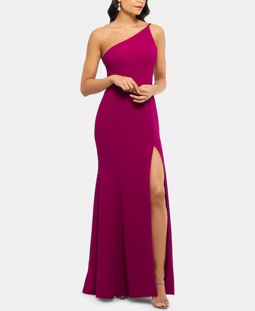 open lace back dress Purple One Shoulder Long Sleeve Maxi Dress With Slit