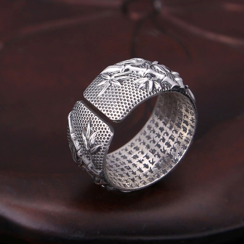Pure S999 Sterling Silver Band Lucky Men Women Gift Bamboo Sutra Open Ring 11g - Picture 4 of 11