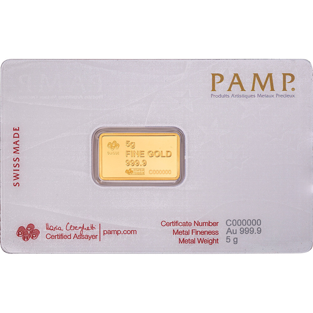 5 gram Gold Bar PAMP America the Free Statue of Liberty