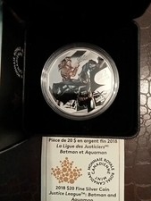 Moneda de plata de $20 de Canadá 2018 Batman y Aquaman - Liga de la Justicia en caja