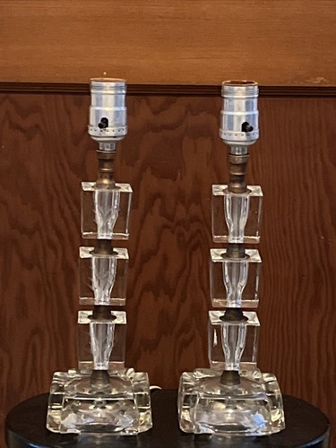 Vintage MCM Etched Glass Cube Table Bedside Lamp Set of 2 WORKS 12" Decor Light - Picture 11 of 11