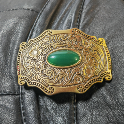Jade & Grass Solid Brass Mens Belt Buckle Western Cowboy  display picture 3