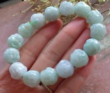 Certified Green A JADE Jadeite Beads Bangle Buddha God Bracelet 594844 AS