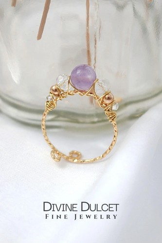 18 Gold Karats Natural Crystals Hand Wired Adjustable Plated Ring - Picture 4 of 10