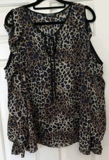 ?? LOVELY NAVY BLUE & BEIGE LEOPARD PRINT COLD SHOULDER TOP PLUS SZE 26
