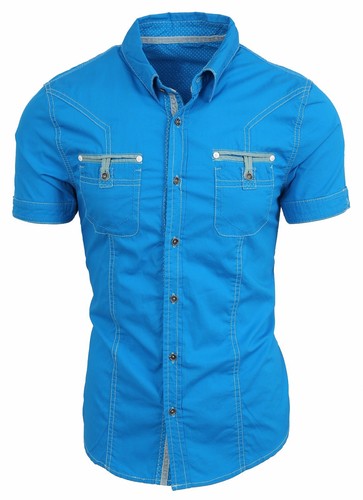 Herren FREIZEIT SHIRTS MIT KNOPF NACH UNTEN Kleid T-Shirt kurzärmelig schmale Passform Sommer gewebt - Bild 4 von 62