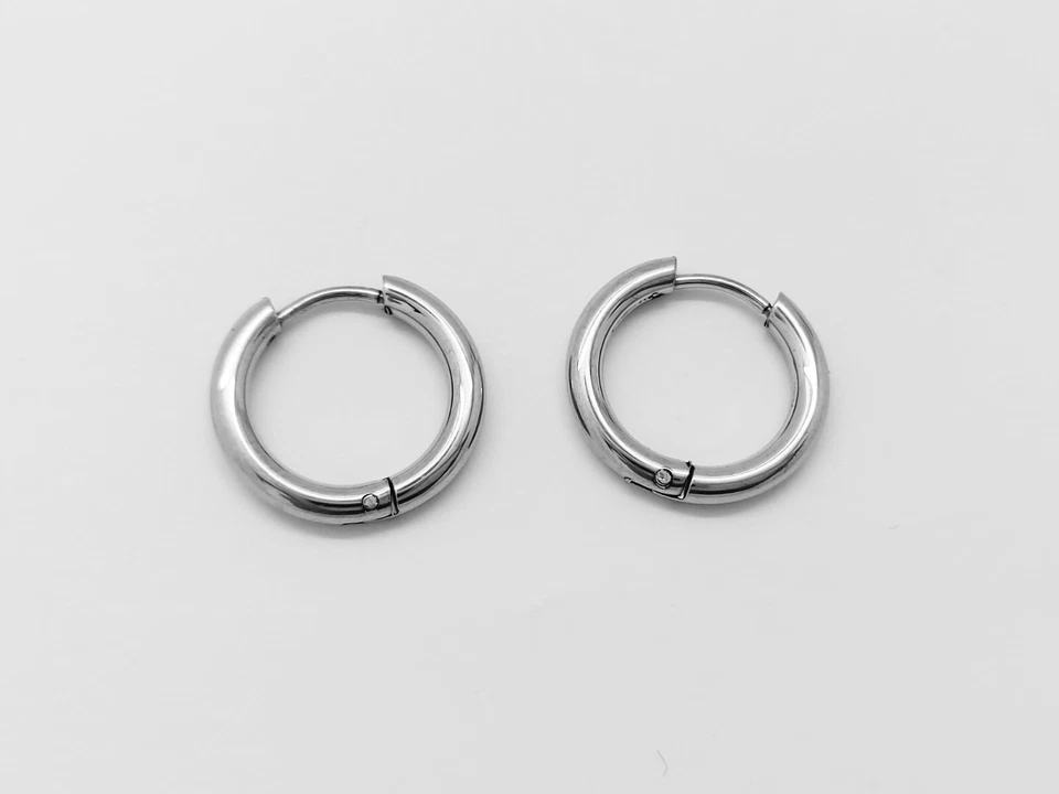 Acciaio Inox Argento Set di Tre Diverso Sized Orecchini a Cerchio, 12mm, 14mm, - Immagine 3 di 4