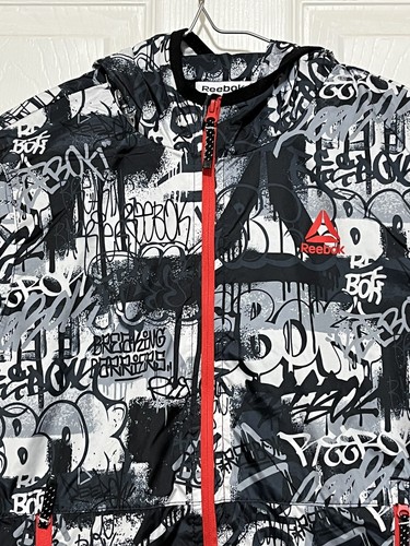 REEBOK Boys Full Zip Hooded Jacket Rain Wind Breaker Pockets XS 4/5 Graffiti - Picture 5 of 5