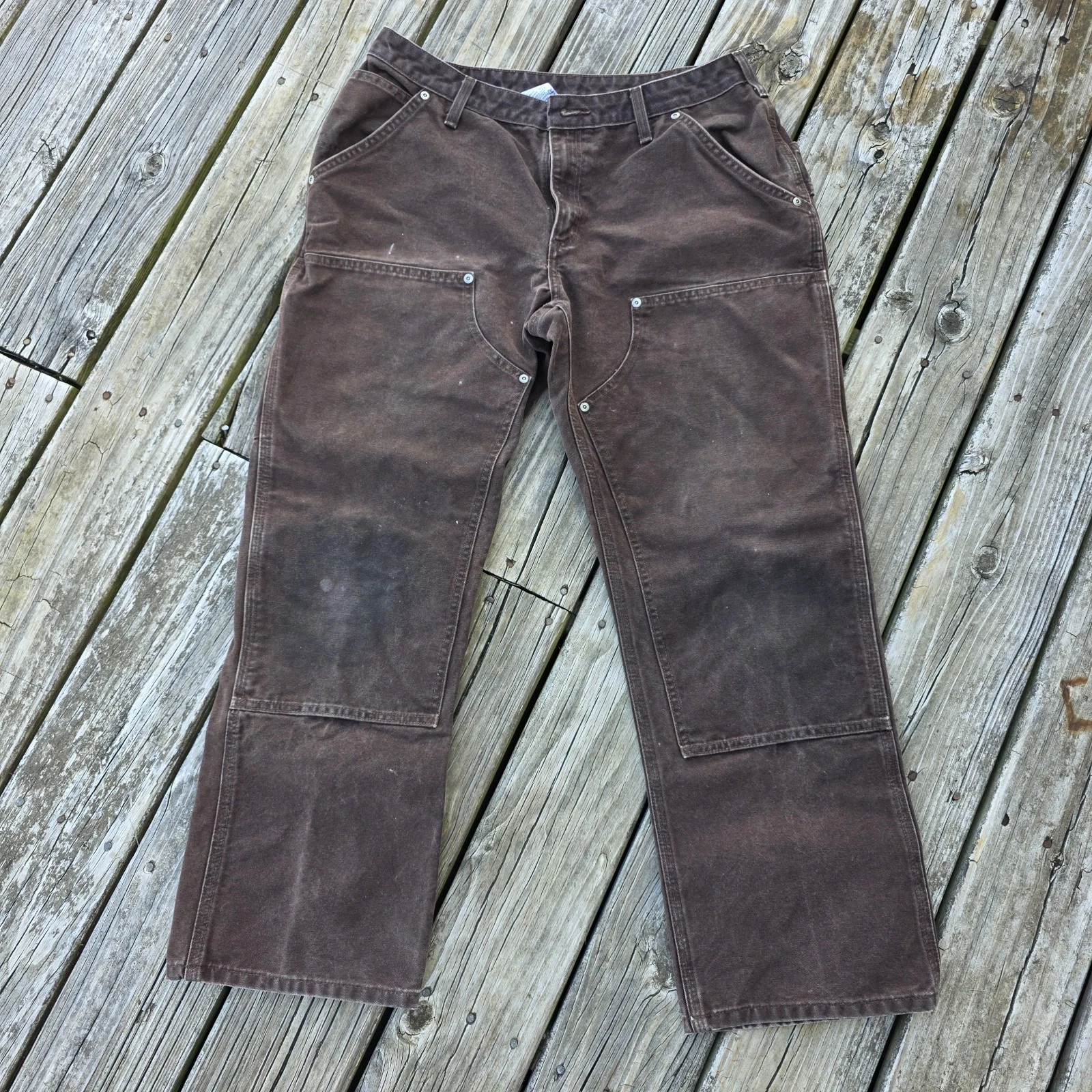 VTG Carhartt Double Knee Pants Womens 14x30 WB136 DKB Dark Brown Work Read Descr