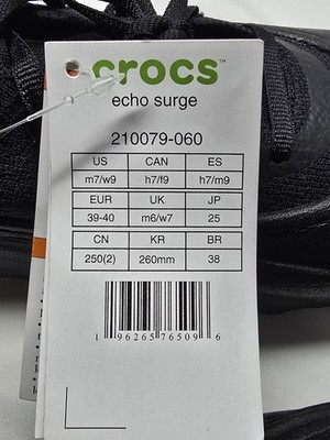 Crocs Echo Surge Unisex (Black/Black) Men's 7 Shoes 210079-060