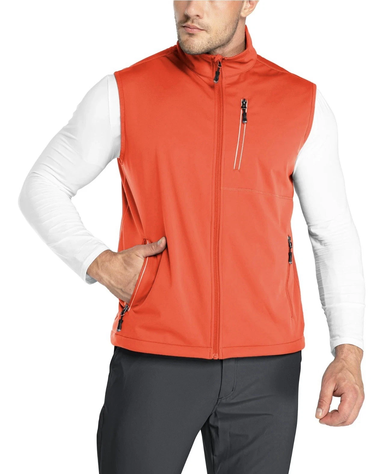 Breathable Men's Windproof Vest Outerwear with 6 Pockets Reoflective Size L