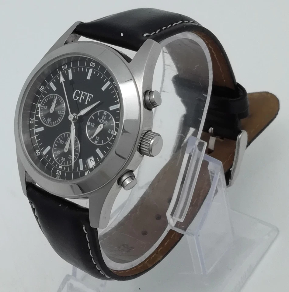 GFF Herrenuhr,Chronograph,Leuchtzeiger,Datumsanzeige,Lederband,die Uhr läuft - Bild 3 von 4