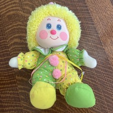 Vintage 1985 Amtoy Clown Doll Stuffed Toy Taiwan Polka Dot Pastel Yellow Green