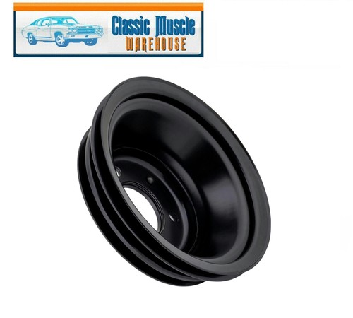 Black Steel Triple Groove Crankshaft Pulley BB 396 & 454 W/ Long Water Pump - Foto 1 di 9
