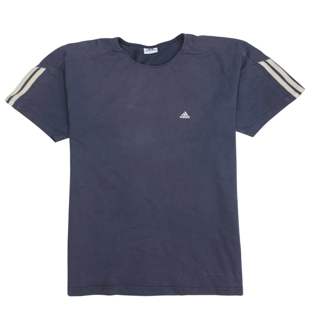 Adidas Mens T Shirt Navy Blue Cotton Relaxed Embroidered Logo Three Stripes L