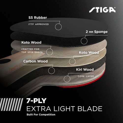 STIGA Carbon Fiber Ping Pong Paddle - 2mm Sponge, Flared Handle - Performance... - Bild 3 von 6