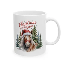 Christmas in the Barn Mug Horse Santa Hat Farm Animal Holiday Coffee Cup Gift