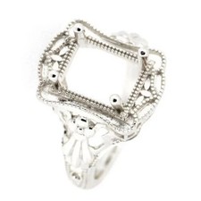 925 Sterling Silver Semi Mount Ring Setting Emerald Cut 10x8mm Art Deco Style