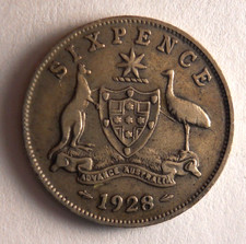 1928 AUSTRALIA 6 PENCE - RARE DATE - High Value Silver Coin - lot #J3