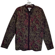 VTG Pendleton Plum and Olive Paisley Merino Wool Full Zip Cardigan - Small