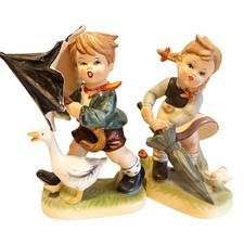 Vintage Napco Figurines Boy Girl Our Children April Showers Umbrella Ducks