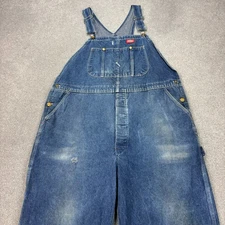 Dickies Dungarees Adult 44x30 Blue Overalls Bib Denim Work Wear Carpenter Mens