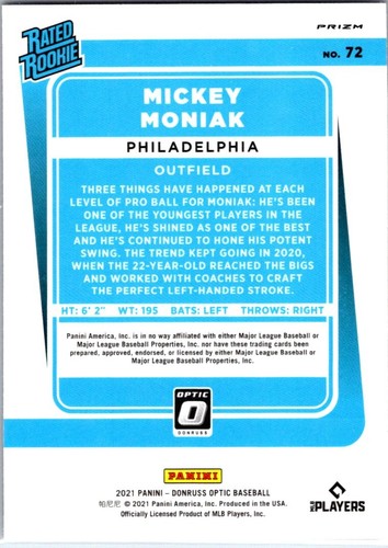 2021 Panini Optic Rated Rookie Mickey Moniak #72 Pink Refractor RC - Picture 2 of 2