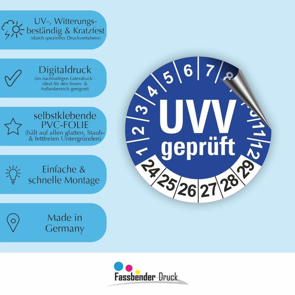 UVV geprüft Prüfplaketten BLAU Ø 20 I 30 I 40 mm DIN NORM I Wartungsetiketten - Bild 3 von 4